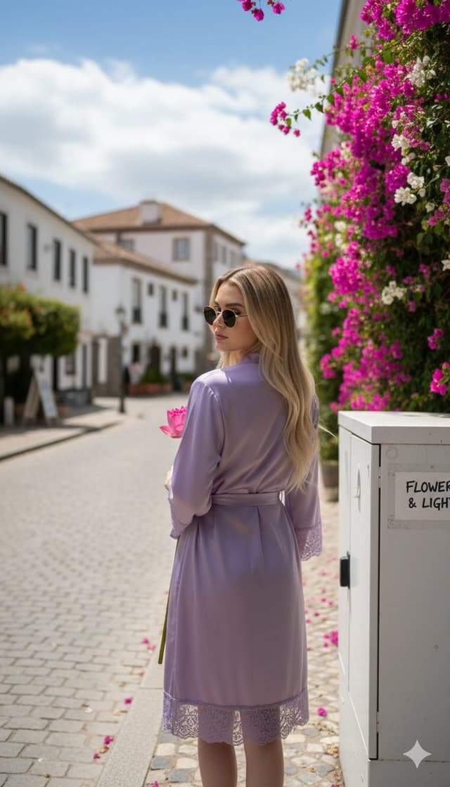 Photorealistic Portrait in a European Street with Bougainvillea — output