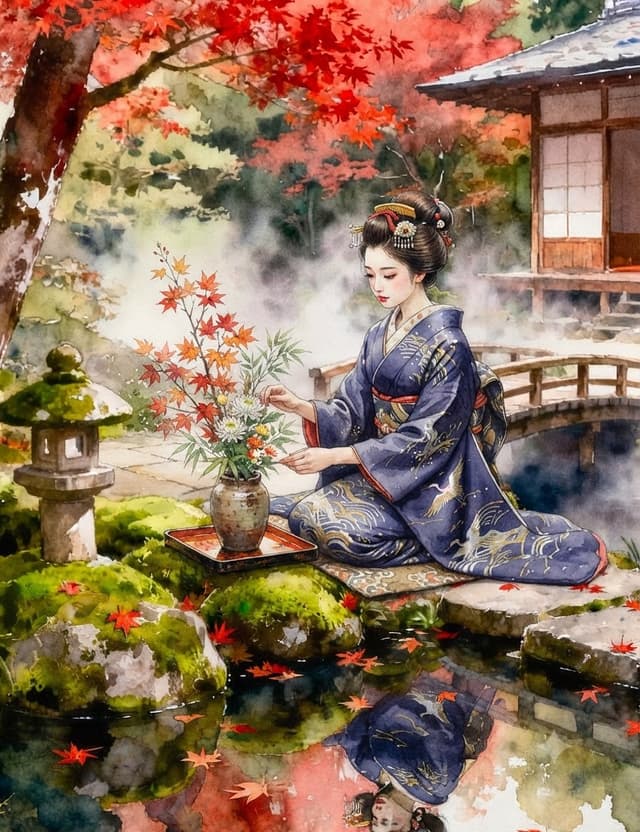 Comic / Storyboard - Japanese Woman Autumn Garden Kimono — output