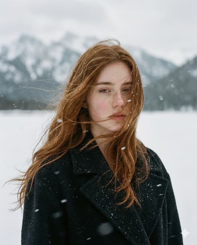Poetic Cinematic Portrait in Snowy Landscape — output