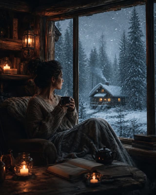 Social Media Post - Cinematic Winter Cabin Solitude — output