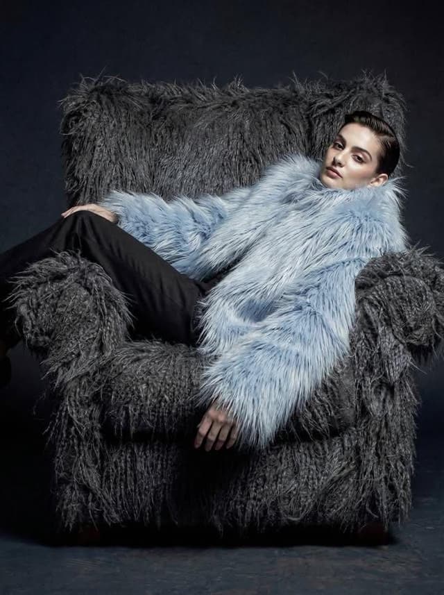 Ultra-high fashion editorial portrait in faux-fur coat — output
