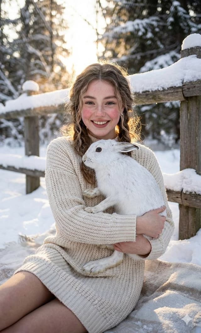 Cozy Winter Portrait with White Hare — output
