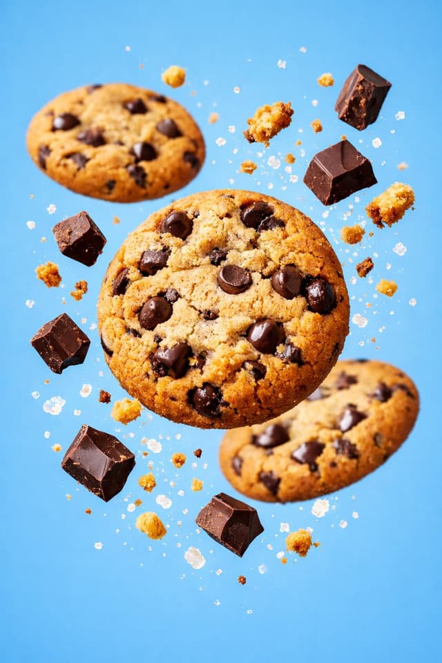 E-commerce Main Image - Hyper-realistic commercial food photography of chocolate chip cookies — output