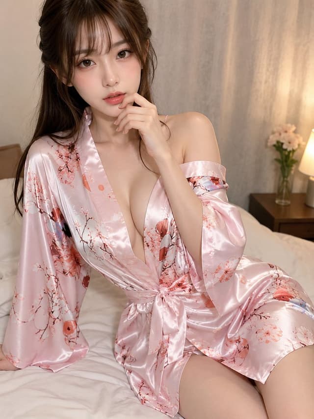 Social Media Post - Pink Satin Floral Robe Night Prompt — output