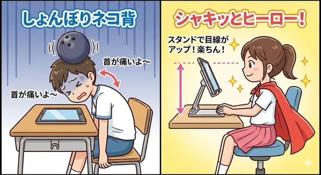 Educational iPad posture illustration prompt — output