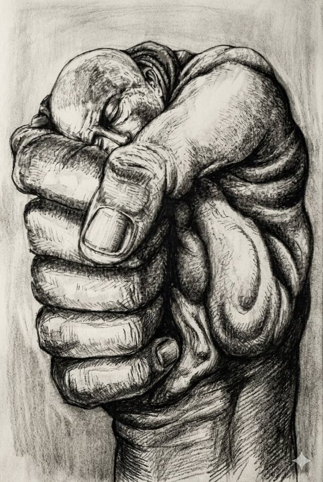 Surreal Charcoal Fist Sketch — output