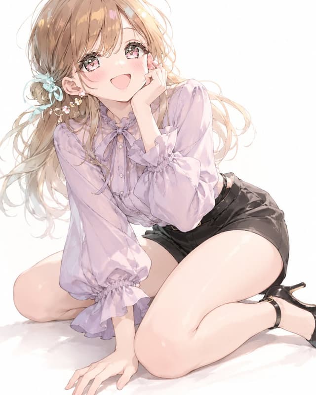 Social Media Post - Purple Blouse Black Shorts Outfit Prompt