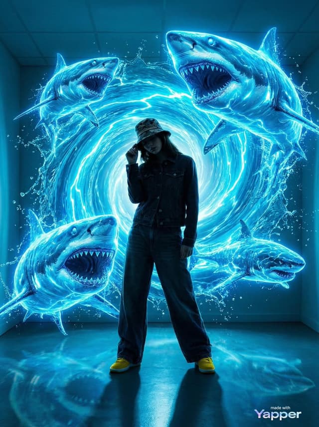 Poster / Flyer - Urban Fantasy Summoning Scene with Liquid Sharks — output