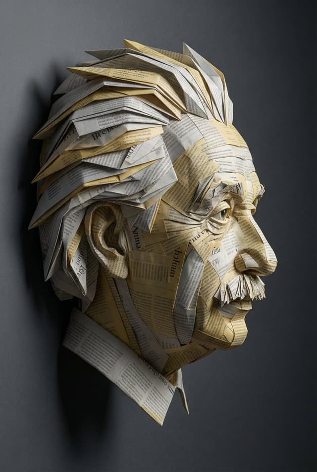 Product Marketing - Surreal Einstein Paper Sculpture Photography Prompt — output