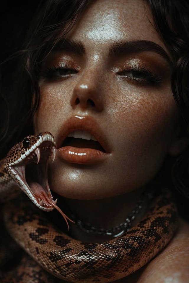 Hyper-Realistic Glossy Portrait with Snake Prompt — output