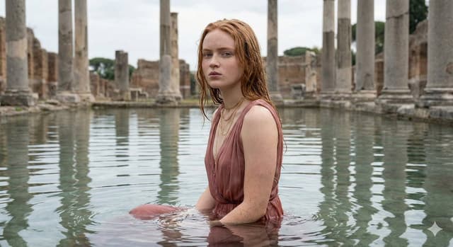 Sadie Sink in Grecian Dress in Ancient Ruins — output