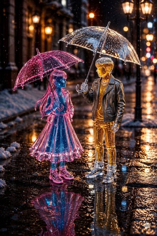 Comic / Storyboard - Whimsical Glass Couple in Winter Snowfall — output