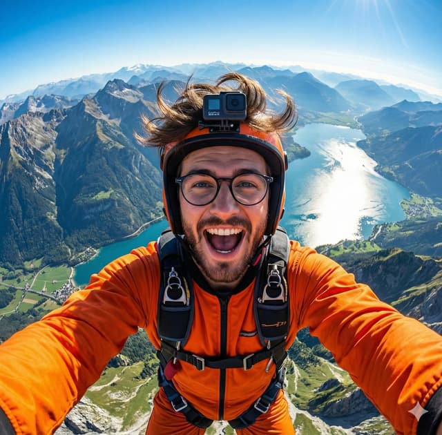 GoPro-style extreme sports selfie prompt — output