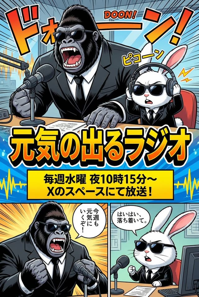 Ad manga for a radio show with a gorilla and rabbit — output