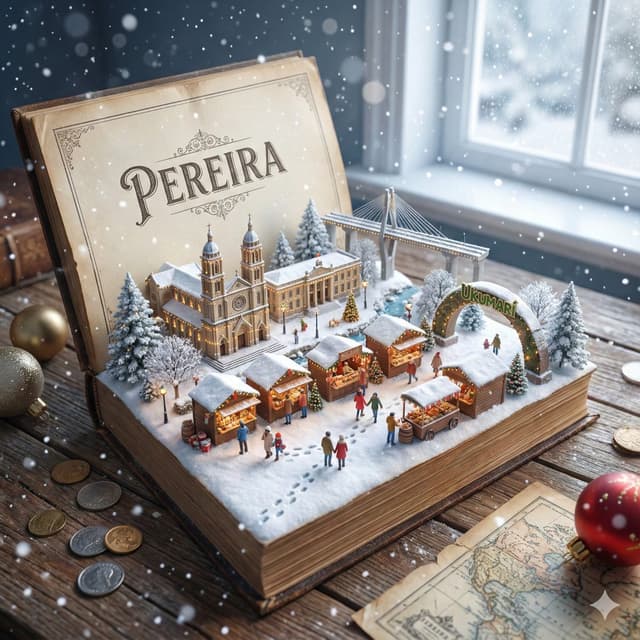 Medieval winter scene in old book set in Pereira, Colombia — output