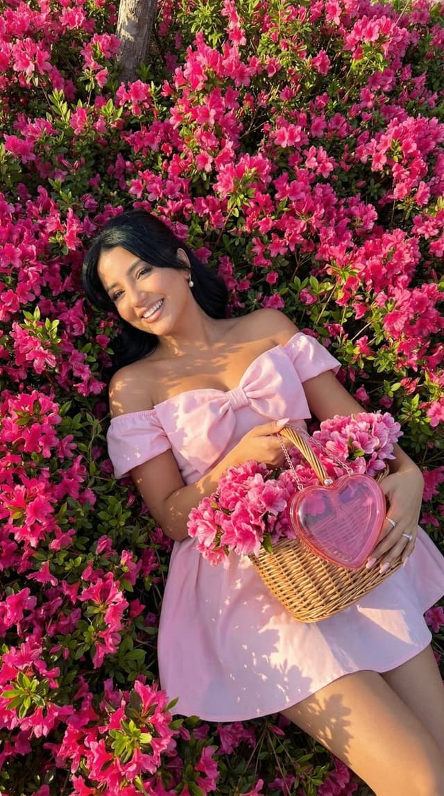 Social Media Post - Overhead Romantic Fashion Editorial in a Flower Field — output