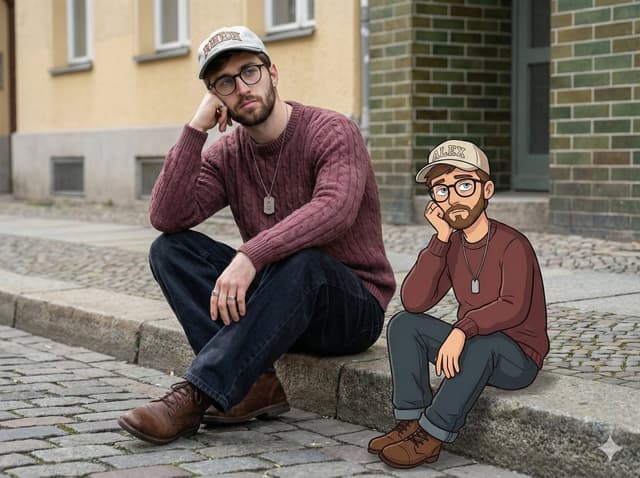 Urban Street Portrait with Cartoon Inner Self Duo — output