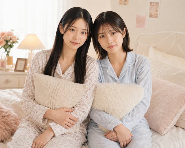 Product Marketing - Two Women in Pastel Pajama Bedroom — output