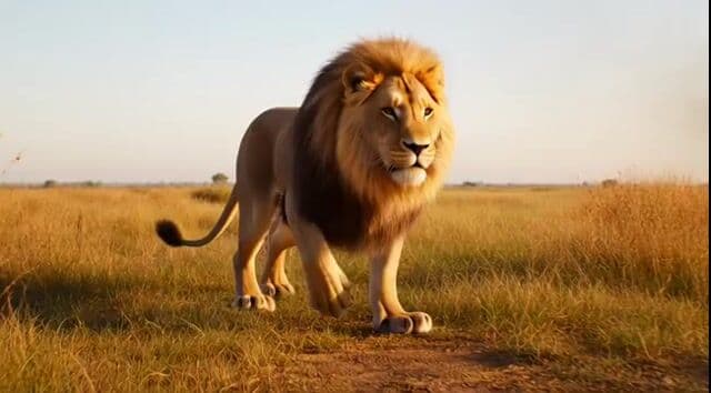 Charging Lion on Burning Savannah — cover