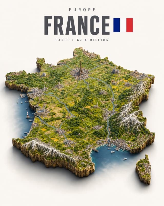Infographic / Edu Visual - Isometric France Diorama Poster — output