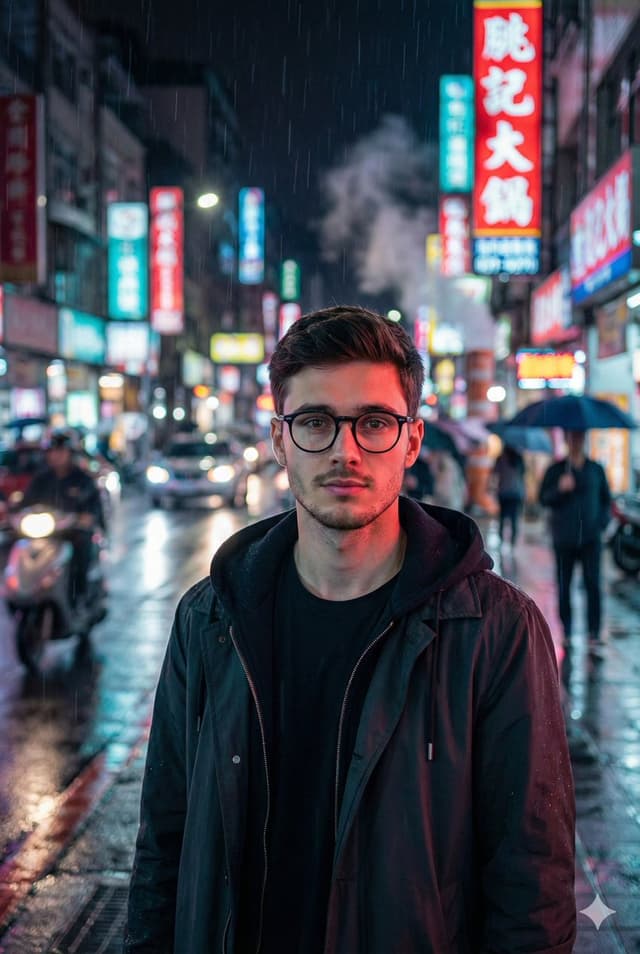 Photorealistic East-Asian Neon Night Portrait Prompt — output
