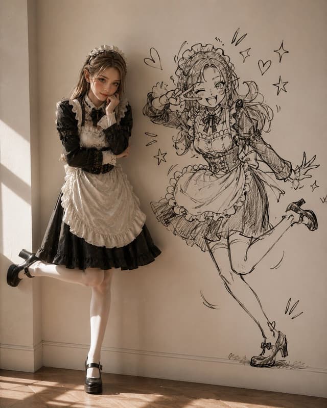 Product Marketing - Lolita Maid With Anime Wall Sketch — output