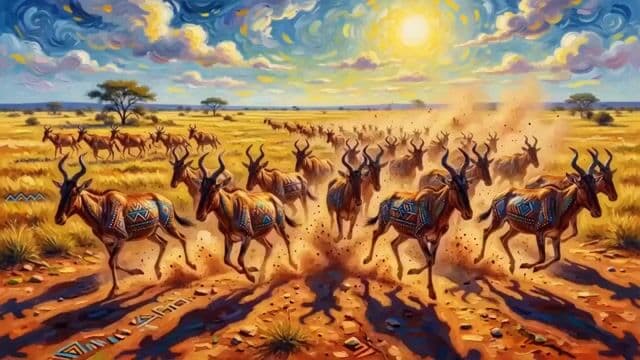 Red Hartebeest running in Kalahari summer — cover