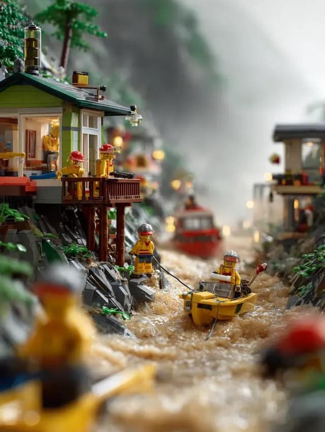 Game Asset - LEGO Mountain Flood Rescue Scene Prompt — output