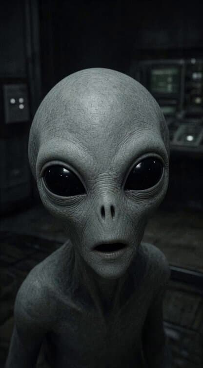 Grok Imagine Video Prompt: Grey Alien Denying AI Identity
