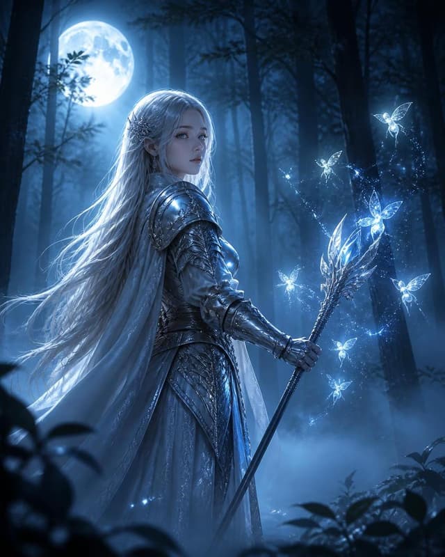 Comic / Storyboard - Silver-haired Warrior in Moonlight Forest — output
