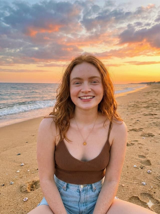 Sadie Sink Beach Sunset Portrait — output