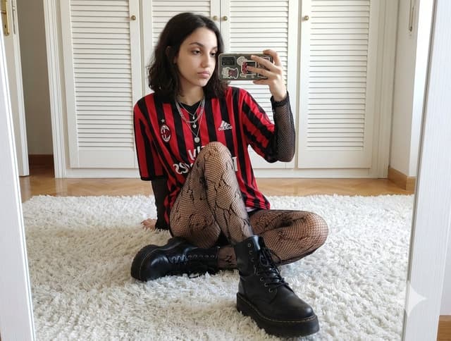 Profile / Avatar - Mirror Selfie Prompt: Sports Jersey and Fishnets — output