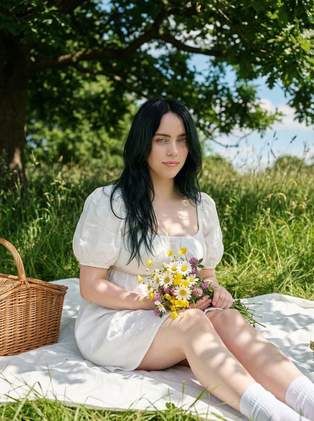 Cottagecore Picnic Portrait in Dappled Sunlight — output