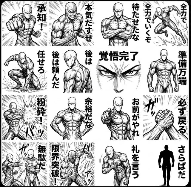 Monochrome tough-guy LINE stickers — output