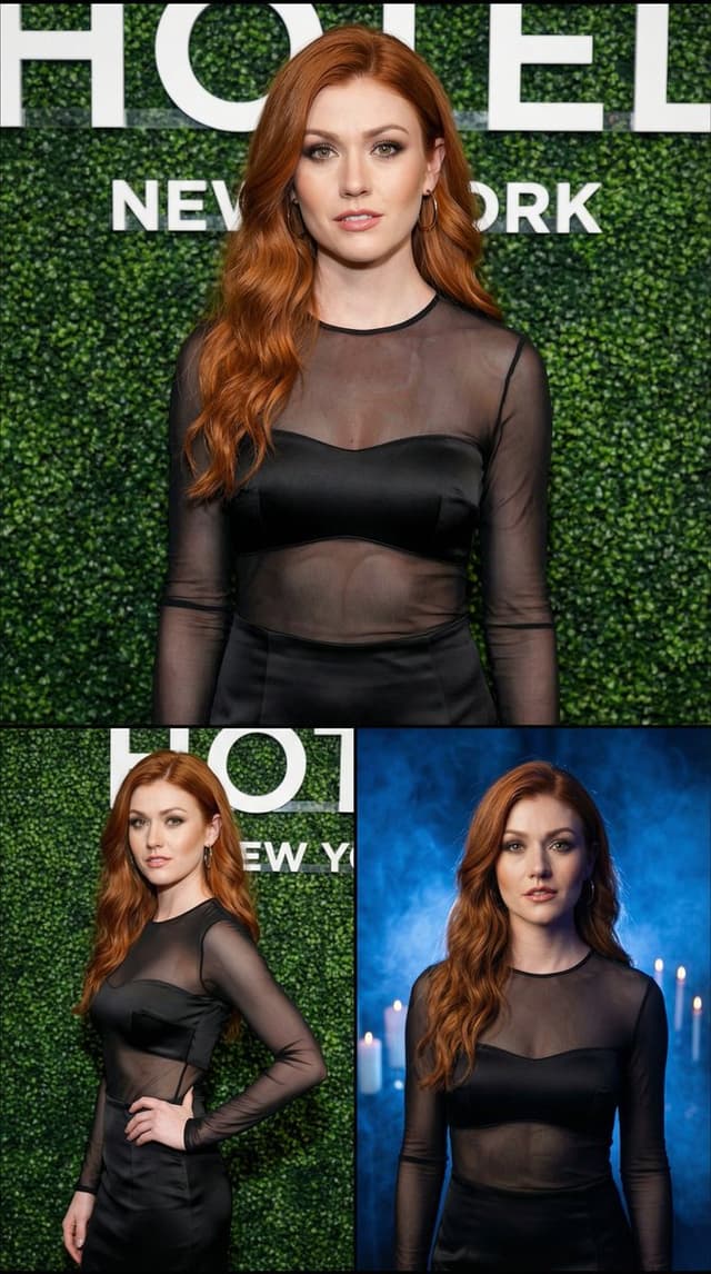 Photorealistic Vertical Collage of a Woman in Black Dress — output