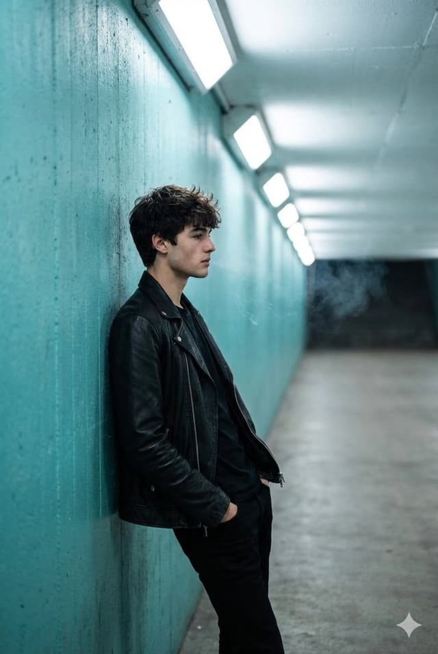 Cinematic Full Shot of a Man in a Turquoise Tunnel — output