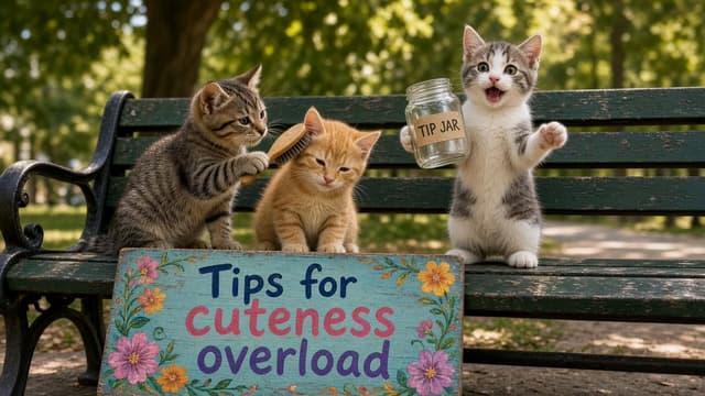 Anthropomorphic Kittens Park Bench Scene