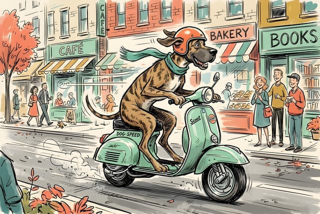 Comic / Storyboard - Sketchy Illustration of Dog on Scooter — output