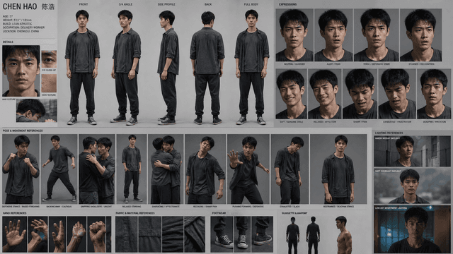 Comic / Storyboard - Realistic Chen Hao Character Sheet — output
