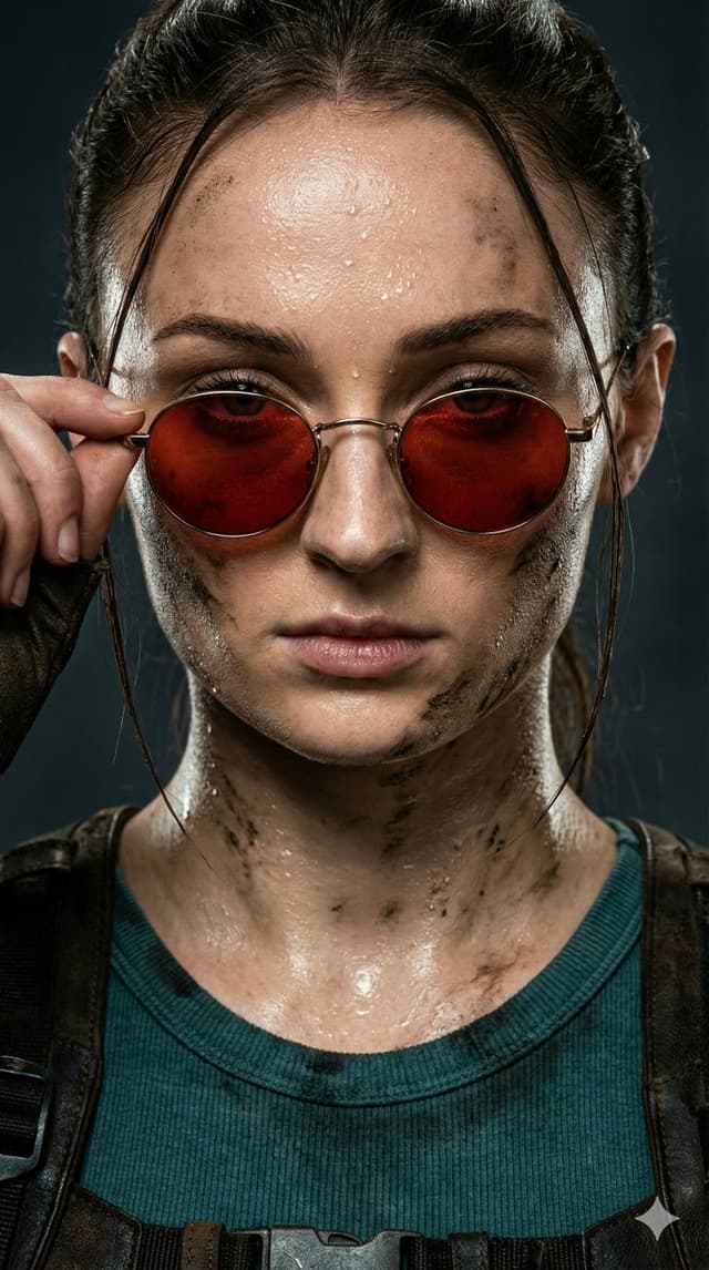 YouTube Thumbnail - Extreme Closeup of Sophie Turner as Lara Croft — output