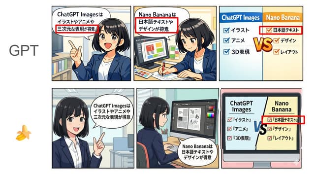Comic / Storyboard - Japanese Text and Layout Comparison Prompt (3-Panel Manga) — output