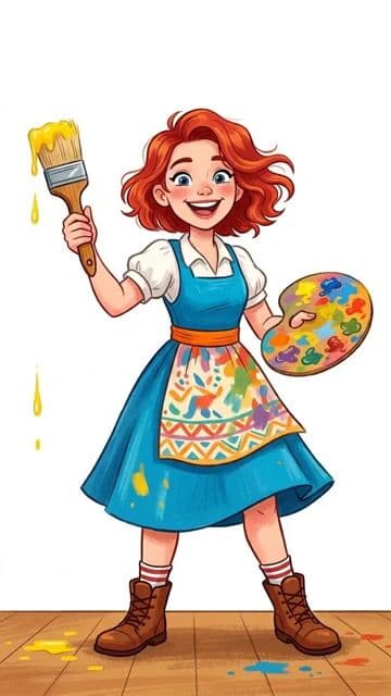 Girl painting with circular brush strokes and falling colors — cover