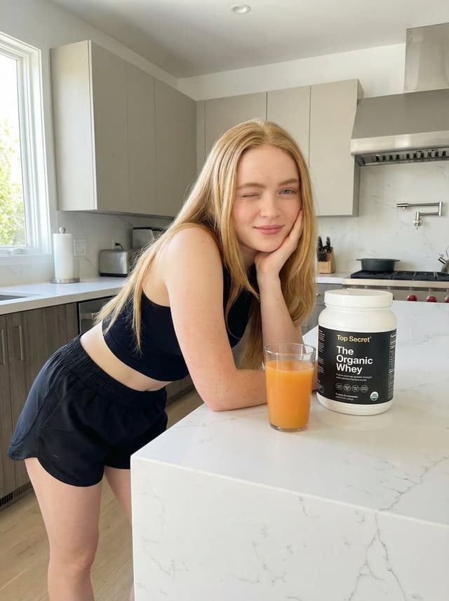 Product Marketing - Sadie Sink Fitness Lifestyle Photo JSON Prompt — output