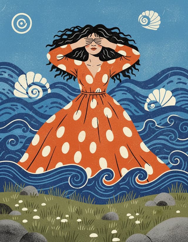 Stylized Screen Print Illustration of Woman in Sea — output