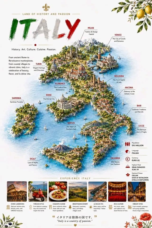 Infographic / Edu Visual - Detailed 3D Travel Infographic Map of Italy — output
