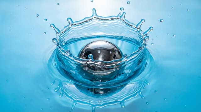 Metal ball splashing into water (slow-motion feel) — output