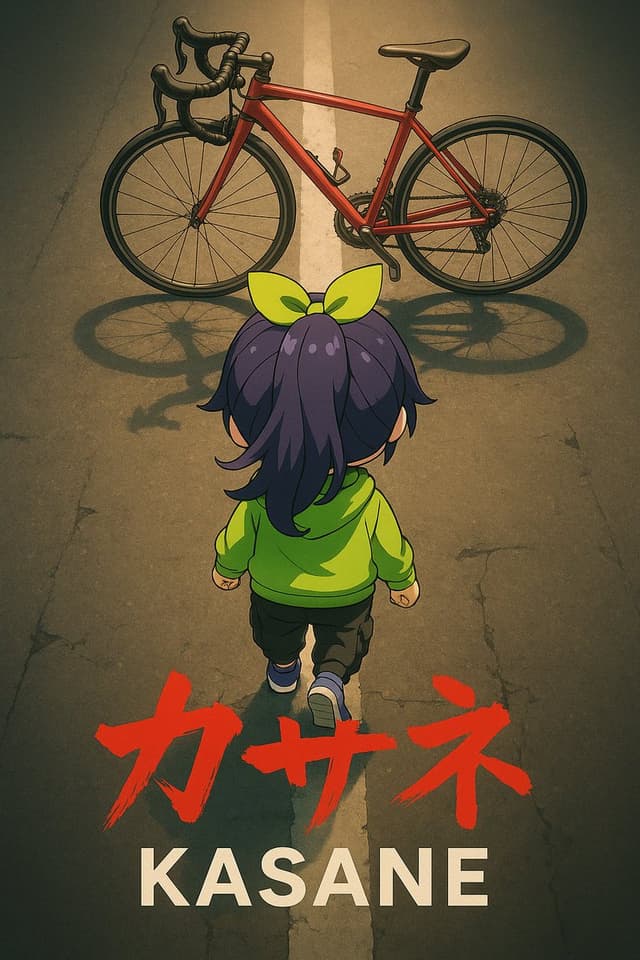 Anime Movie Poster Prompt: Chibi Character and Road Bike — output
