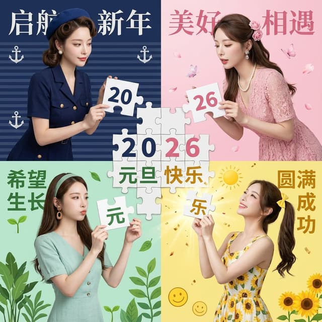 New Year's Day Special: Four-Panel Puzzle for 2026 Blessing — output