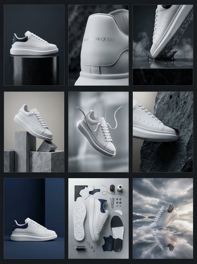 Product Marketing - Alexander McQueen Sneaker Editorial Grid Prompt for Nano Banana Pro — output