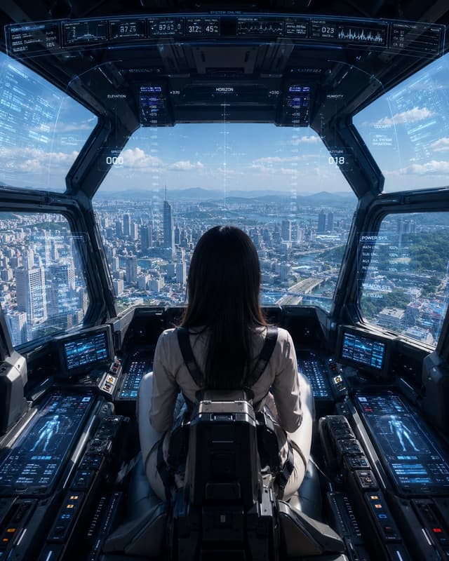 Comic / Storyboard - Mech Pilot Cockpit Over City — output